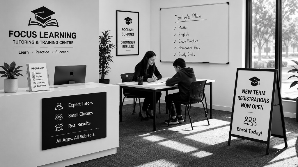 Tutor working one-on-one with a student in a tutoring and training centre