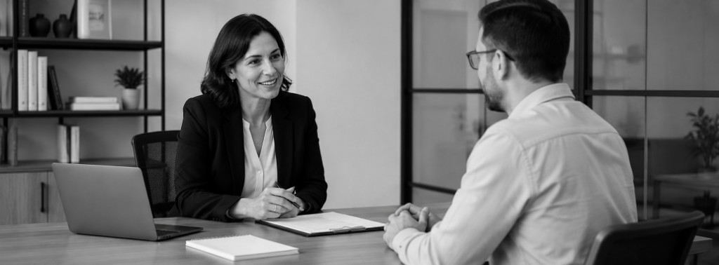 Professional consultant meeting with a client in an office