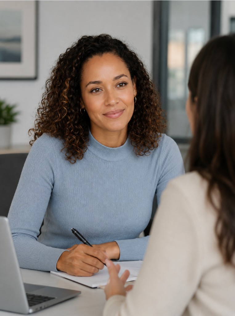Professional consultant listening during a client discovery meeting