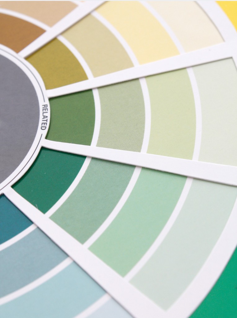 Color wheel showing related hues and tonal values used to define brand and design direction