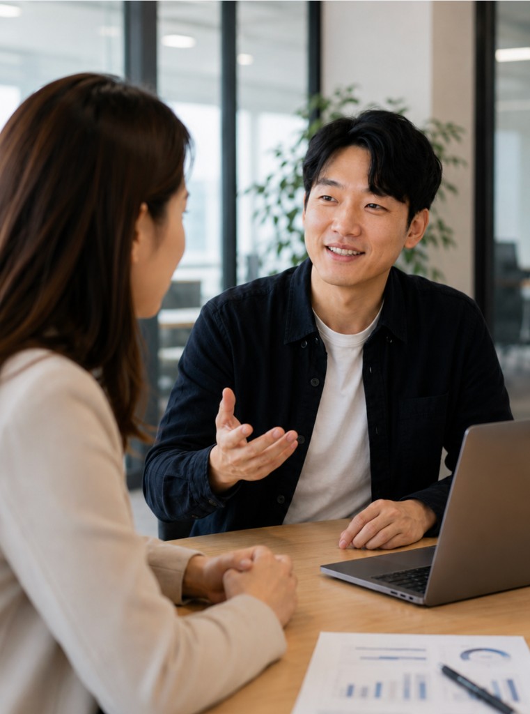 Business professionals reviewing project deliverables together at a desk