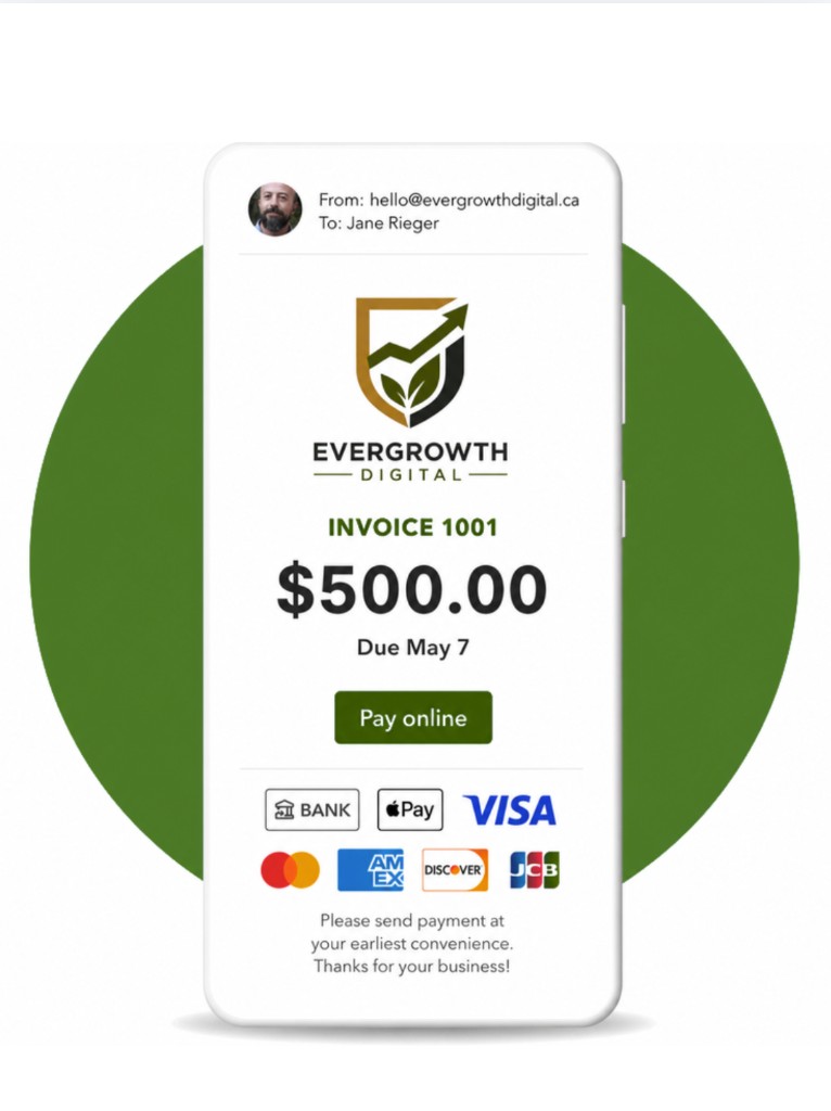 Digital invoice with online payment options on a mobile device