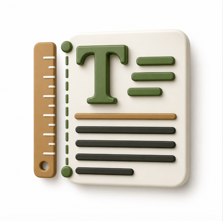 Typography and document formatting illustration with a ruler, heading, and text layout blocks